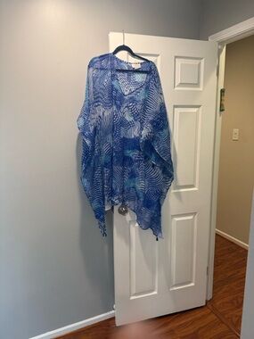 Blue Printed Sheer Swim Coverup